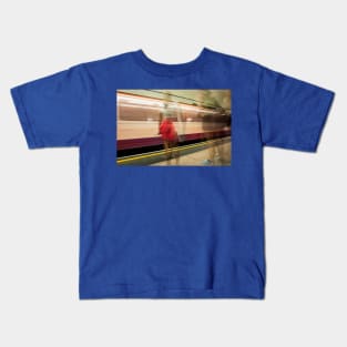 conceptual image people on underground platform as train arrives in motion blur. Kids T-Shirt